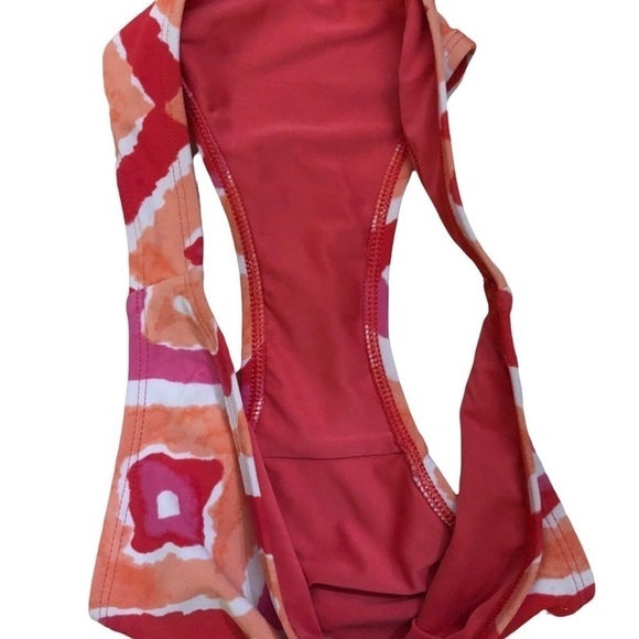 AERIE Bikini Bottom in deep coral, Orange and white Ikat pattern - Size Small - Picture 4 of 5
